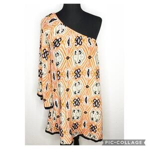 Tolani orange white black floral one shoulder silk dress size Small